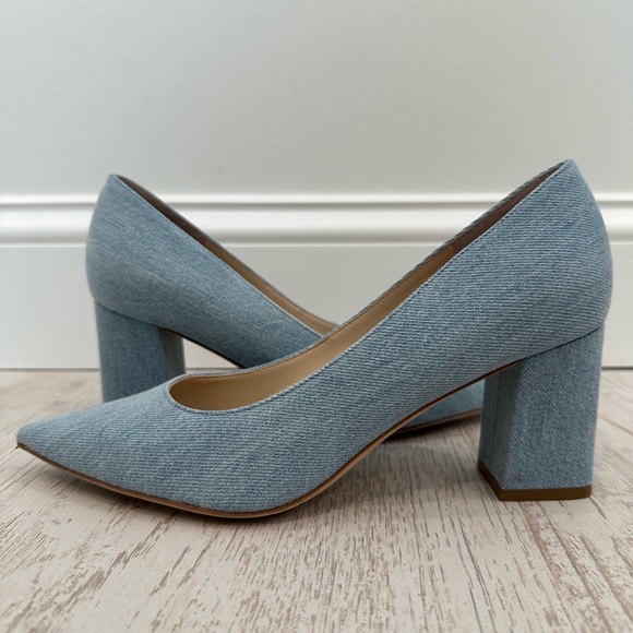 Marc Fisher | ZALA BLOCK HEEL POINTY TOE PUMP | Light Blue Denim | Size 8 - Picture 8 of 12